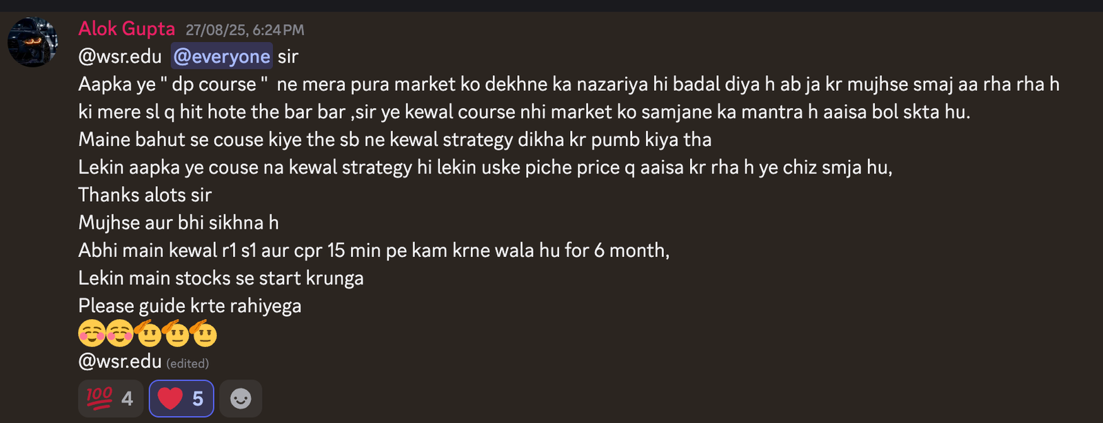 Student testimonial about understanding price behind the strategy